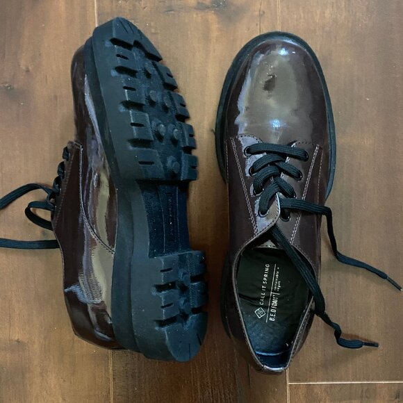 Chunky Lace-Up Platform Patent Shoes - Brown - Picture 3 of 9